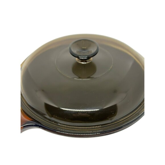 VTG CorningWare Visions Amber Brown Glass Skillet w/ Lid Teflon Coated 3.75"x11" - Picture 3 of 10